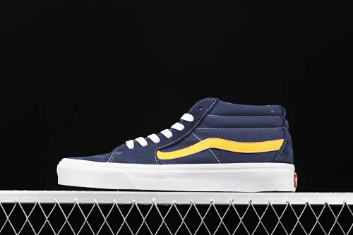 All categories Vans Vans series Vans Mid Vans China Vans Sk8-Mid blue and yellow contrast stitching mid-top retro classic canvas skateboard shoes VN0A3WM34PL